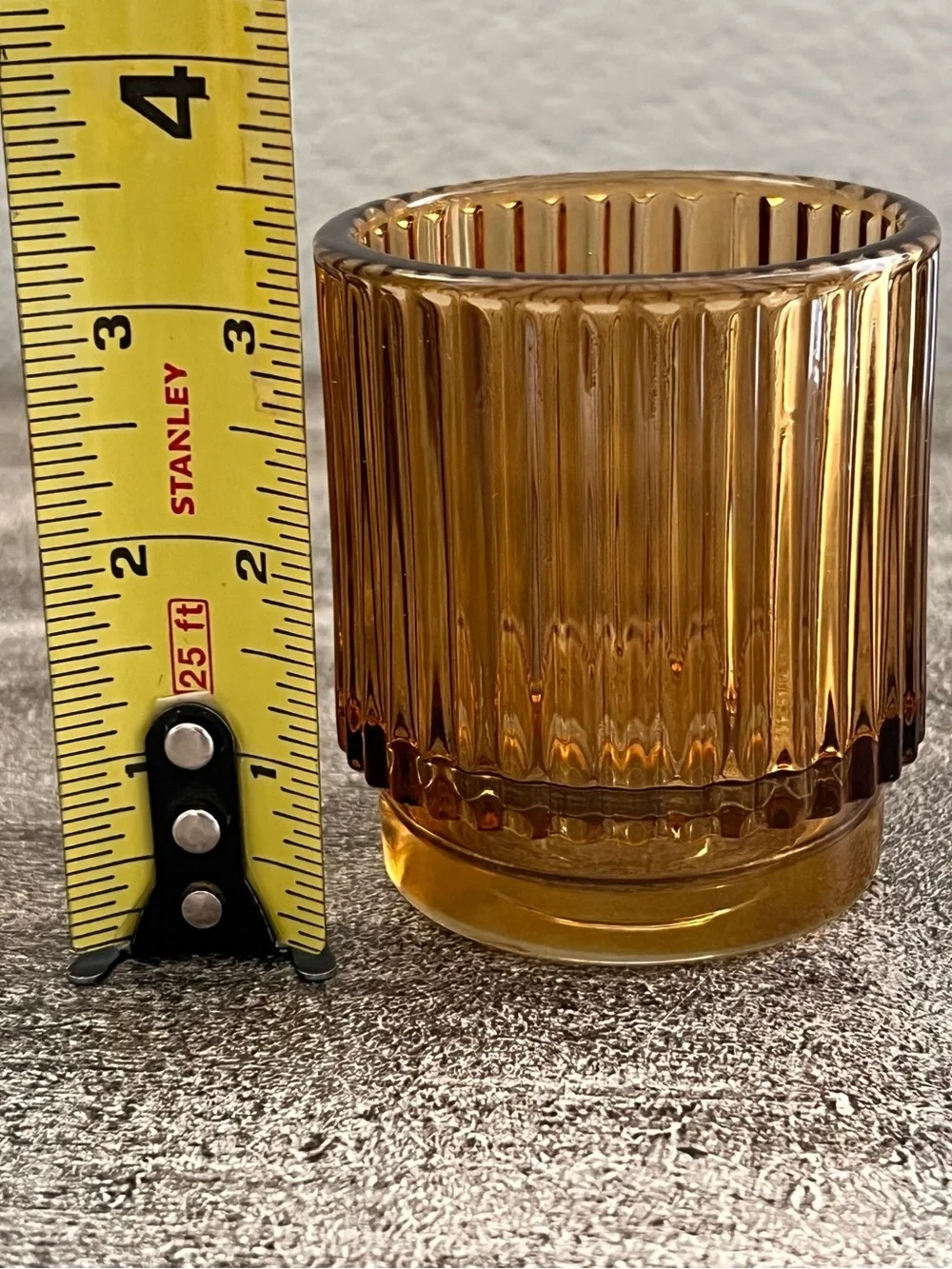 5 Kate Aspen Ribbed Amber Glass Tealight & Votive Candle Holders